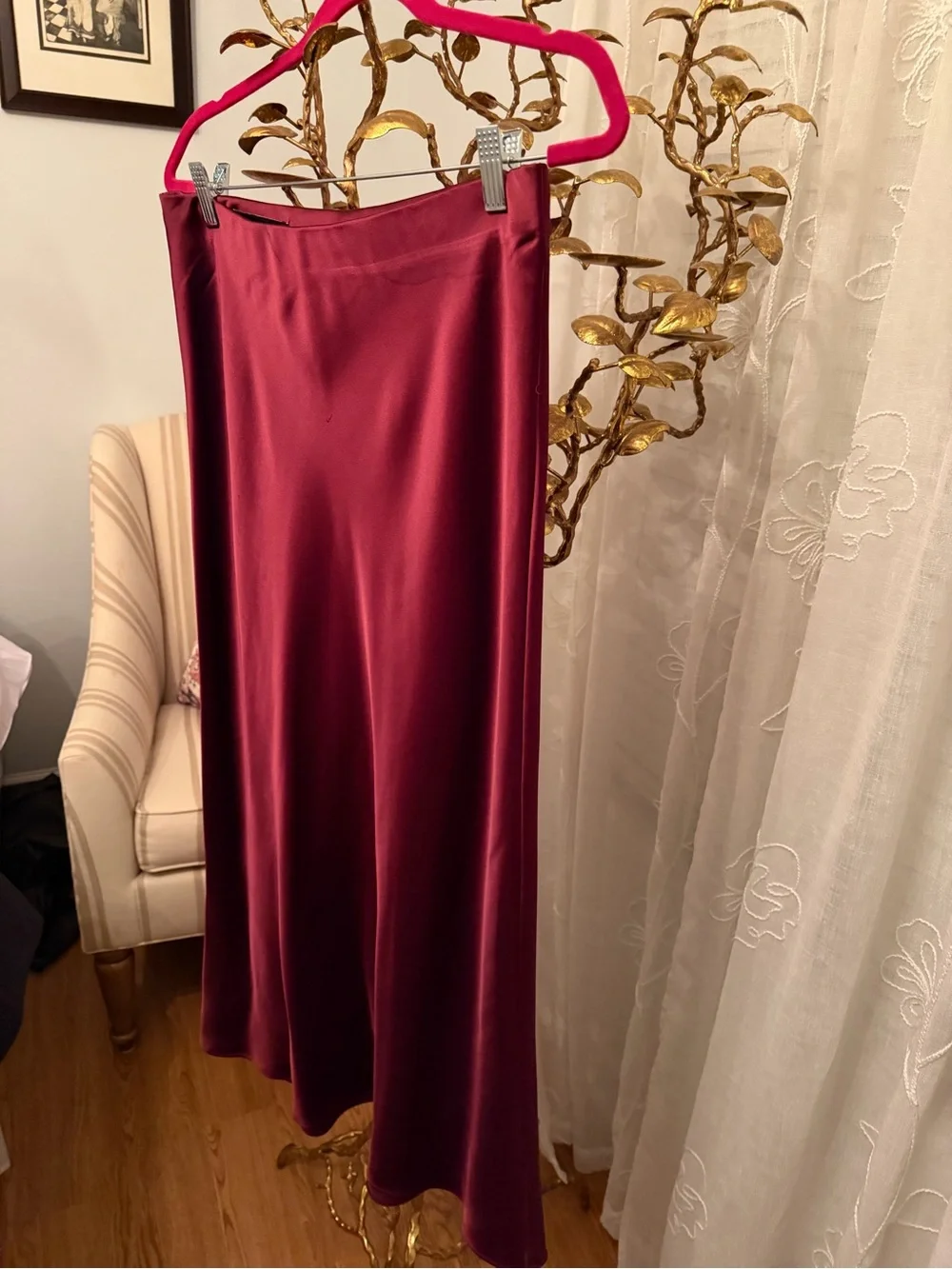 Zara Satin Midi Skirt in Deep Burgundy